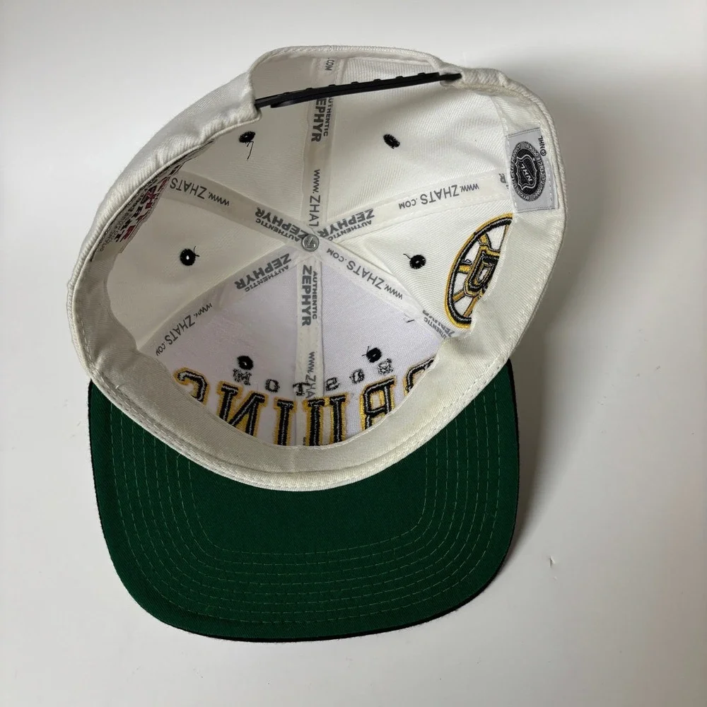 Boston Bruins Zephyr NHL Snapback Hat White Black Green Underbrim Mens OSFA